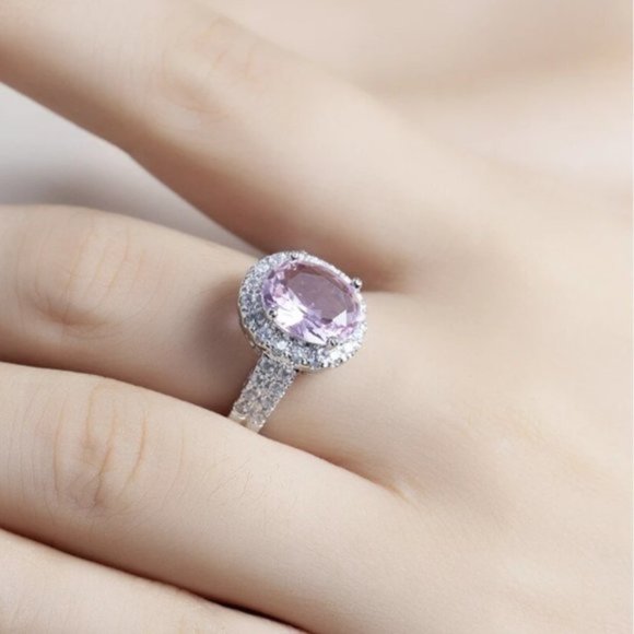 925 Sterling Silver Luxury Pink Crystal Shiny Rhinestone Ring Jewelry En… - Picture 5 of 5